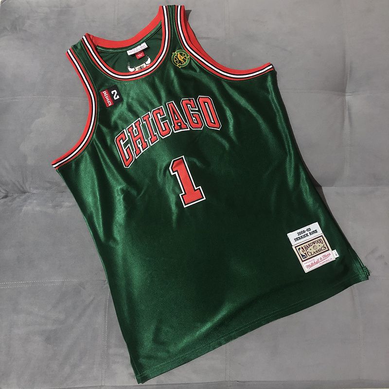 Men Chicago Bulls 1 Rose Green 2008-09 SEPA eco week Vintage secret show NBA Jersey